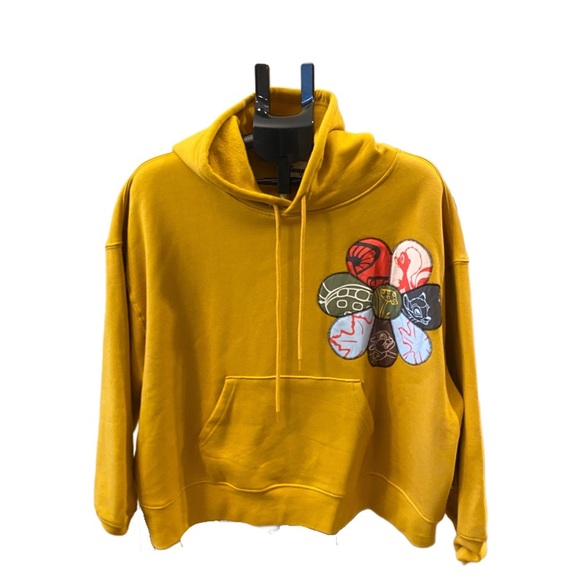 DISNEY Bambi Golden Yellow Women’s Cropped Hoodie with Colorful Patch Design, 1X - Picture 1 of 7